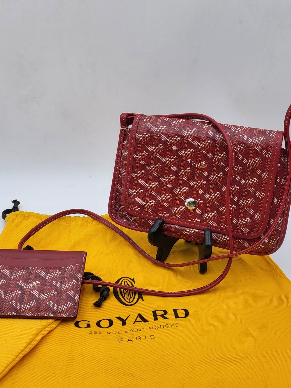 Goyard Goyardine Rouge Chevron Print Plumet Crossbody & CardHolder, Auth w/COA's